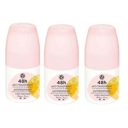 Yves Rocher 48H Antiperspirant Chamomile from Brittany Set of 3 – Long-Lasting Freshness, No White Marks, Gentle on Skin – 50ml / 1.7flOz