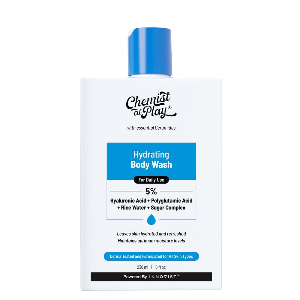 Chemist at Play Hydrating Body Wash | Hyaluronic Acid Body Wash for Intense Hydration | Reduces Flaking & Itching | For Dry Skin | Polyglutamic Acid & Hyaluronic Acid | For Women & Men | 236ml