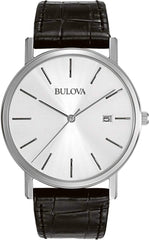 Bulova Men's Classic 3-Hand Calendar Date Quartz Leather Strap Watch, Buckle, 37mm - Black Band/Silver/White