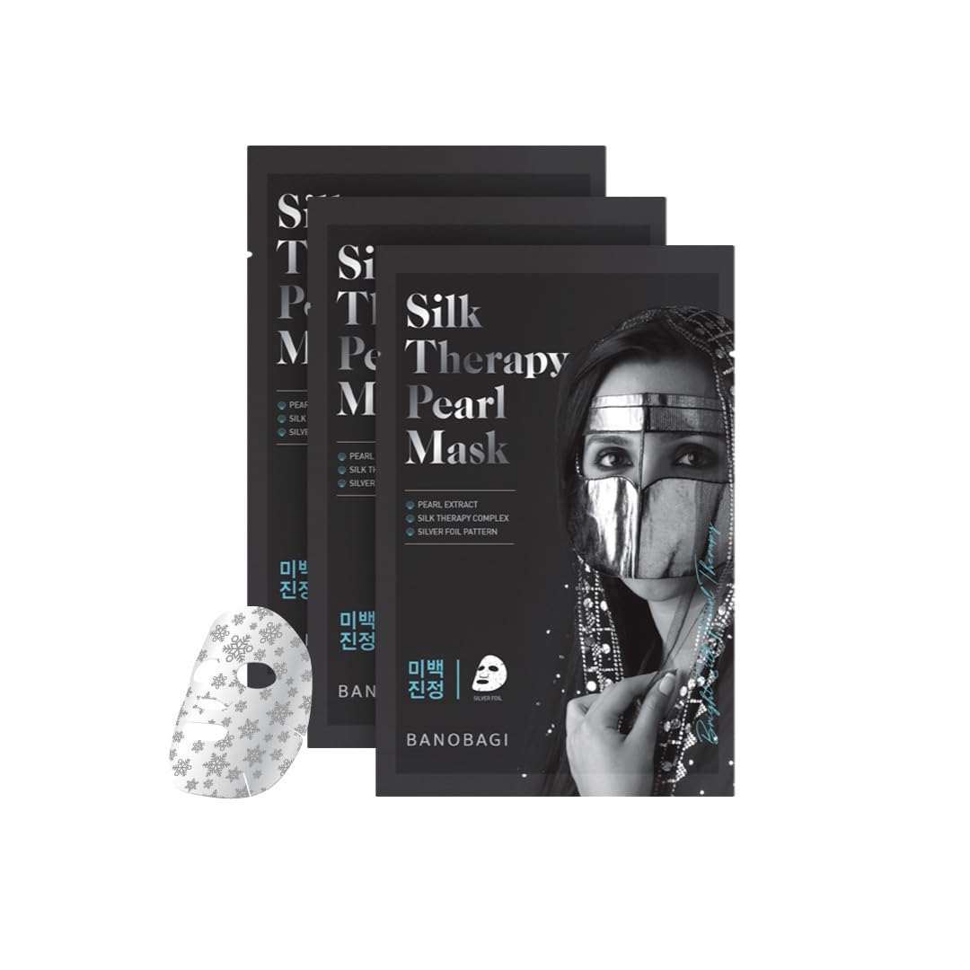 BANOBAGI Silk Therapy Pearl Mask (Pack of 3) | Korean Skincare Brightening & Moisturizing Face Mask with Pearl Extract, Hyaluronic Acid & Niacinamide for Improved Skin Elasticity & Radiance