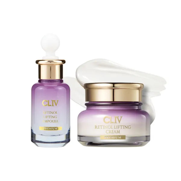 CLIV Retinol Lifting Skincare Duo - Anti‑Aging Retinol Serum & Ampoule Set with Collagen, Peptides & Fermented Botanical Complex for Firm, Smooth Skin
