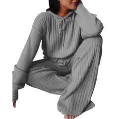 KEYNCO 2-Piece Leisure Suit For Women Solid Color Long Sleeved Hooded Top And Pants Sports Set Leisure Autumn Set (S)