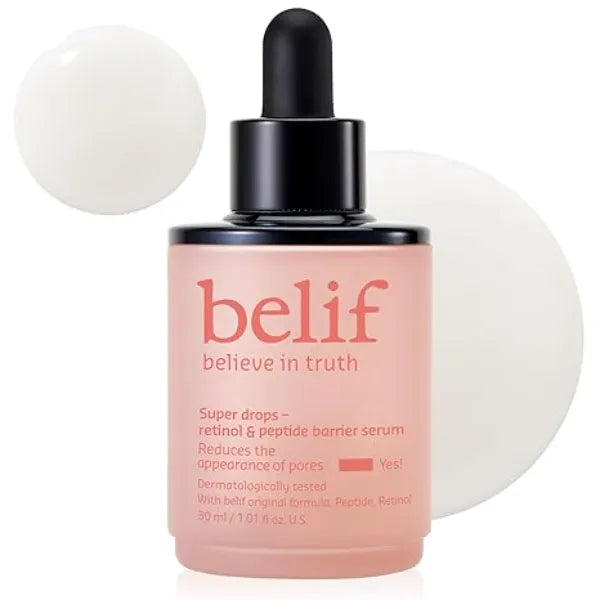 belif Super Drops Retinol & Peptide Barrier Serum Firming Anti Aging Serum for Boosting Skin Elasticity, Reducing Pore Appearance & Hydrating with Hyaluronic Acid