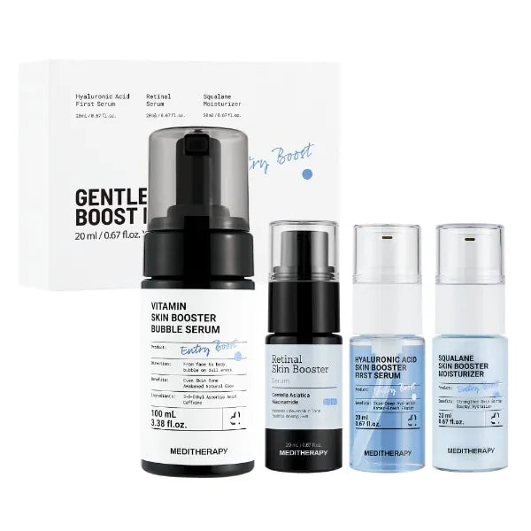 MEDITHERAPY Glow Boost Hydration Kit – Vitamin Bubble Serum + Gentle Boost Kit (Retinal, Hyaluronic Acid & Squalane Moisturizer Set) – Radiance Care & Layered Daily Skincare Routine