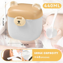 KASTWAVE Milk Powder Dispenser Pot, Formula Powder Pot, 440ml Formula Dispenser with Sealed Silicone Ring Cover and Spoon, Milk Powder Storage Container for Milk Powder, Fruit and Snacks - Brown