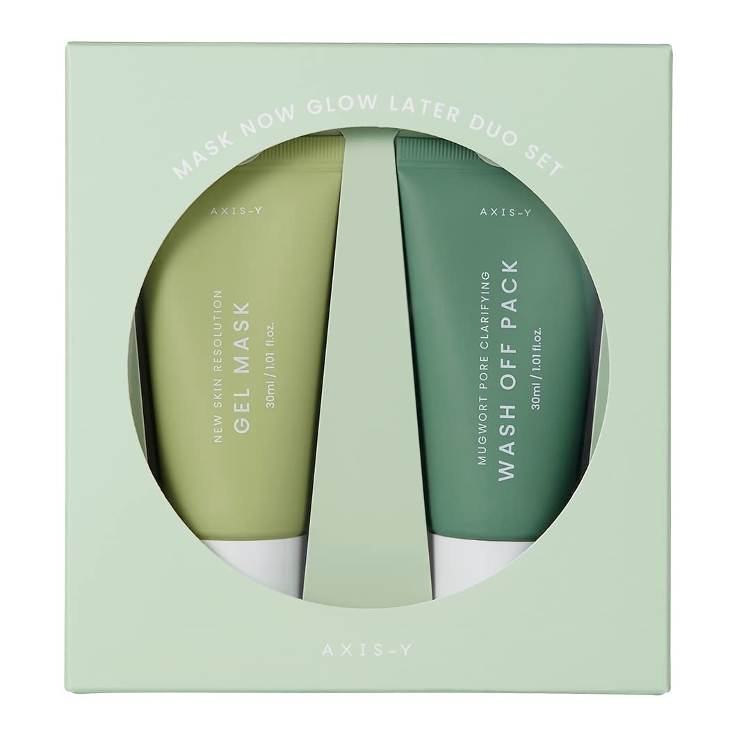 AXIS-Y Mask Now Glow Later Wash Off Mask Duo Set | Clay Mask Gel Mask | Mugwort Mask | Korean Skincare | 30ml