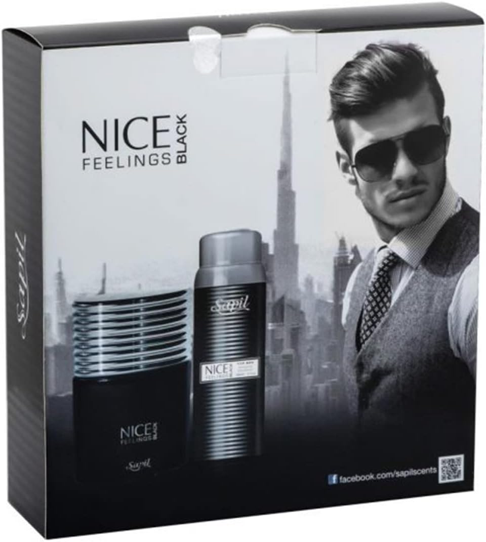 Sapil Nice Feeling Black Perfume Gift For Men Set 100+200 ML | Extra Long Lasting Scent | Nice Feeling Perfume + Deo Luxury Gift Set