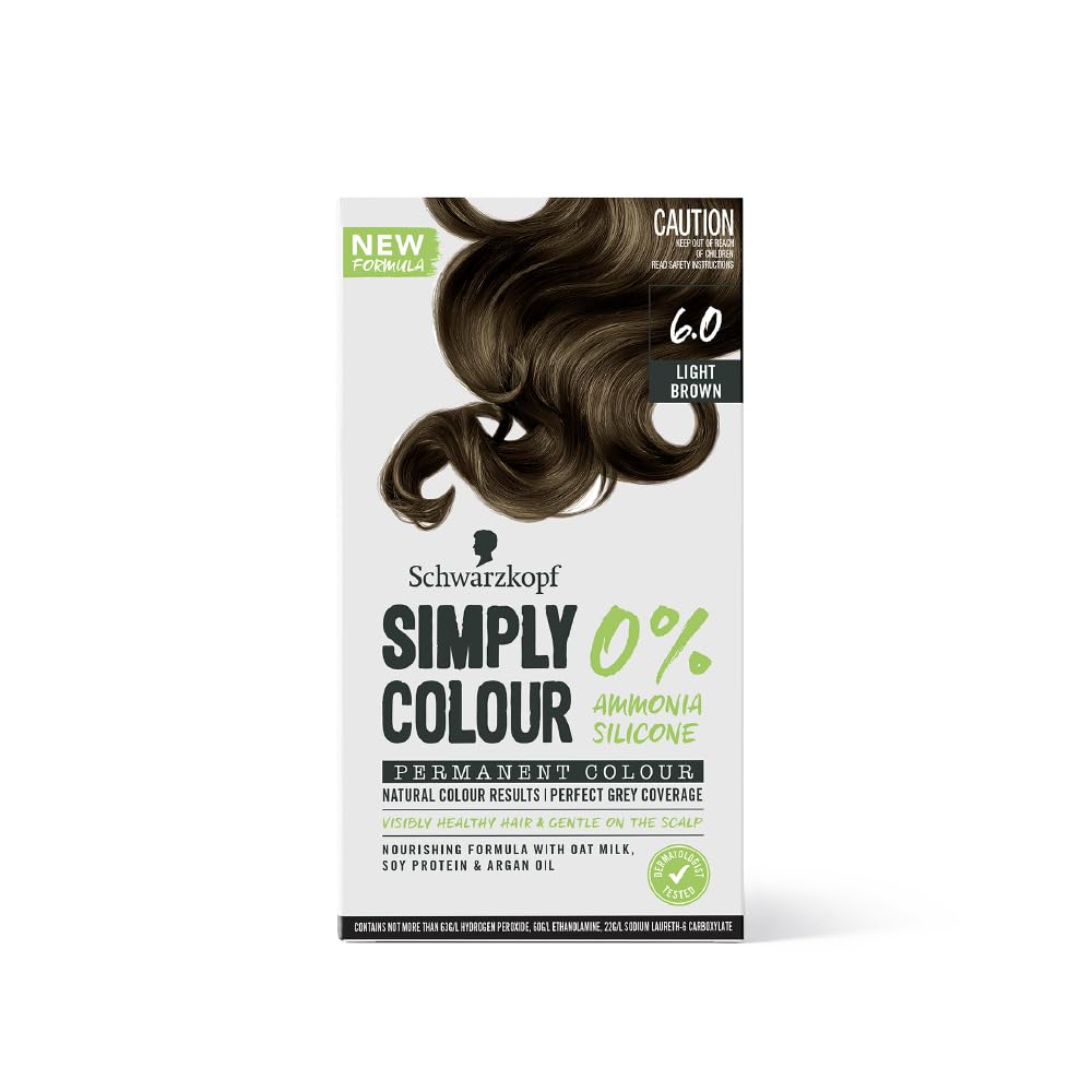 Schwarzkopf Simply Color Permanent Hair Colour, 0% Ammonia & Silicone for Natural Color Results, Dermatologist Tested hair colour with PPD & PTD Free formulation, 6.00 Pecan Tart, 142.5ml
