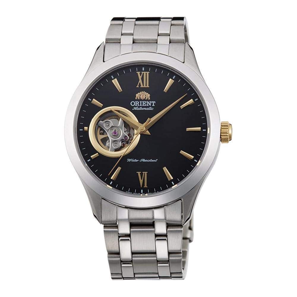 Orient FAG03002B0 Open Heart Contemporary Analog Automatic Watch for Men, 39 mm Case Size, Silver/Gold/Black