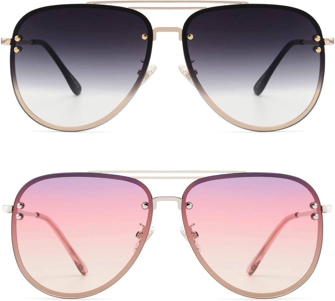 VIVIENFANG Premium Rimless Oversized Aviator Sunglasses for Women, Polarized PC Lens UV Protection Womens Shade VF2203