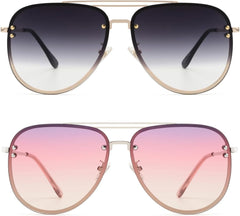 VIVIENFANG Premium Rimless Oversized Aviator Sunglasses for Women, Polarized PC Lens UV Protection Womens Shade VF2203