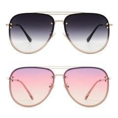 VIVIENFANG Premium Rimless Oversized Aviator Sunglasses for Women, Polarized PC Lens UV Protection Womens Shade VF2203