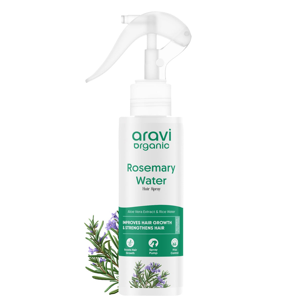 Aravi Organic Rosemary Water Spray For Hair Growth - Reducing Hair Fall, Strengthens & Breakage - Promotes Healthy Follicles and Thicker Hair - For Men & Women - Fragrance-Free -100 ml