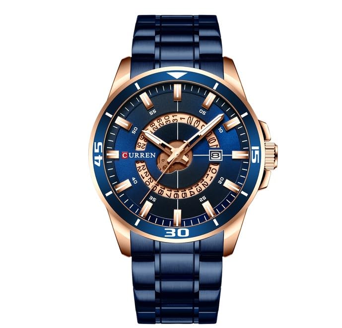 CURREN 8359 luxury business casual men's watch waterproof quartz Stainless steel Band calendar men's watch - BLUE