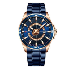CURREN 8359 luxury business casual men's watch waterproof quartz Stainless steel Band calendar men's watch - BLUE