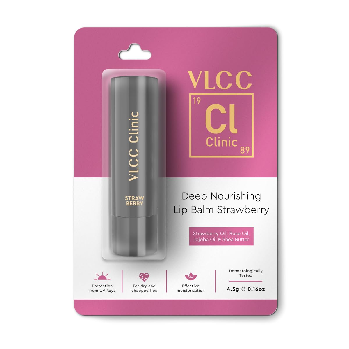 VLCC Clinic Deep Nourishing Lip Balm Strawberry & Rose - 4.5g | Nourishes and Smoothens | Deep Hydration | Dermatologically Tested | Formulated by Experts