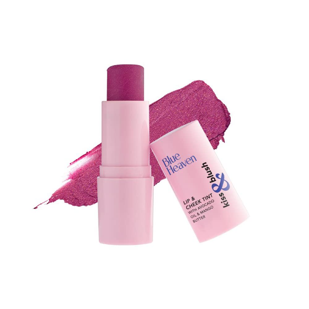 Blue Heaven Kiss & Blush Lip, Cheek & Eye Tint with Avocado Oil & Mango Butter | 3-in-1 blush for face makeup | Rich & Creamy Formula |Easily Blendable | Multipurpose Makeup, Glittering Magenta, 8.5gm
