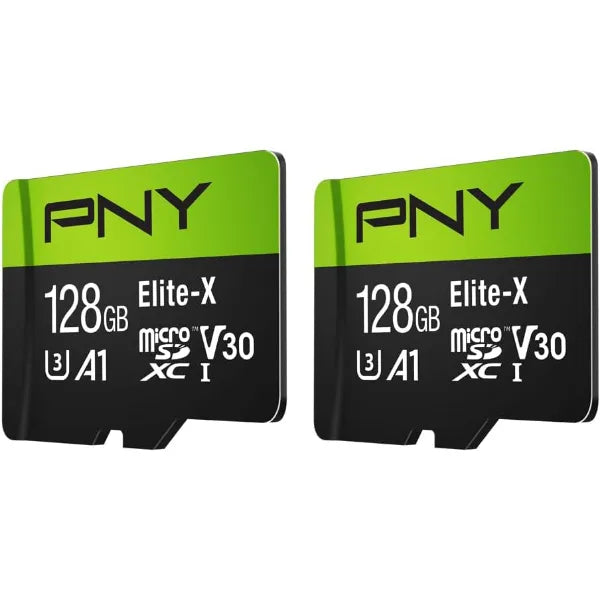 PNY Elite-X 128GB MicroSD Memory Card with Adapter – Up to 100MB/s (2 Pack)