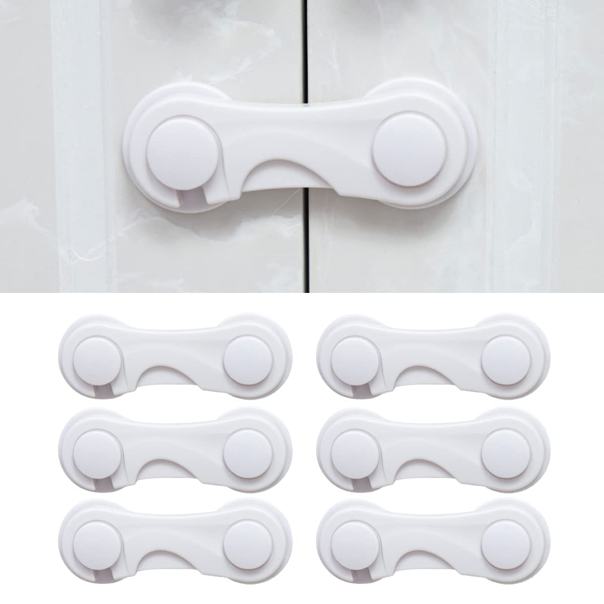 IBAMA 6-Pack Baby Safety Locks Child Safety Locks Baby Proof Cabinet Latches Childproof Drawer Latches 3M Adhesives Multi-Purpose for Furniture Kitchen Cupboards Fridge Closet-White