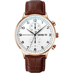 Skmei Men Quartz Luxury Leather Strap Analog Casual Watch Brown 9301RGBK