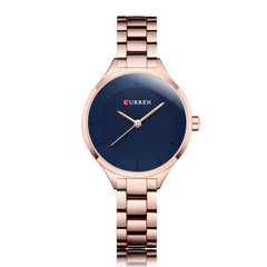 CURREN 9015 Women Quartz Watch Ladies Casual Chain Steel Band Wristwatches - blue