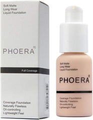 HomeHere ( 102) - Matte Oil Control PHOERA Liquid Foundation, Full Concealer Foundation Cream Brighten long-lasting Shade 30ml