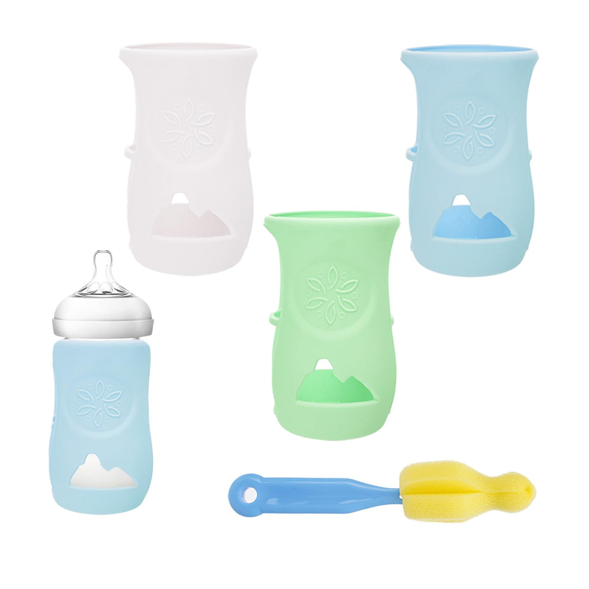 3 Pack Silicone Sleeves for Avent Natural Glass Baby Bottles, Shatter Proof Silicone Sleeve with Brush for Philips Avent Glass Bottles 8 Ounce, Baby Bottle Holder for Phillips Avent Glass Bottles