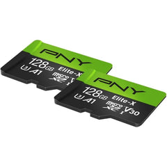 PNY Elite-X 128GB MicroSD Memory Card with Adapter – Up to 100MB/s (2 Pack)