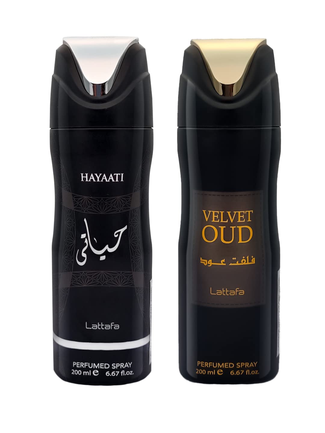 Lattafa Velvet Oud and Hayaati Deodorant Spray Premium and Most Recommended Imported Body Spray for Long Lasting Refreshing Fragrance 200ml Each for Men and Women.