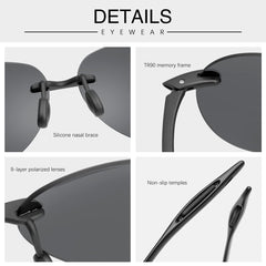 Polarized Sunglasses for Men Women Rimless Frame Driving Glasses UV400 Protection Mirror Lens Shades Sport Eyewear Eyeglasses