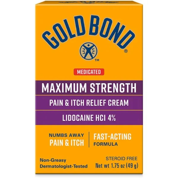 Gold Bond Medicated Maximum Strength Pain & Itch Relief Cream with Lidocaine – 1.75 oz