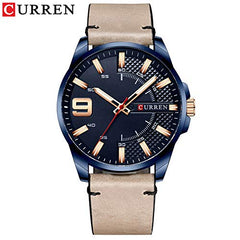 CURREN 8371 Men's Quartz Watch Water-resistant Large Dial Simple Leather Strap - Skin Blue