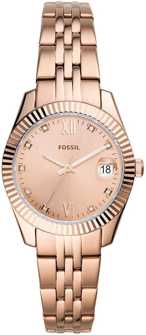 Fossil Women's Scarlette Mini Three-Hand Date, Rose Gold-Tone Stainless Steel Watch, ES4898