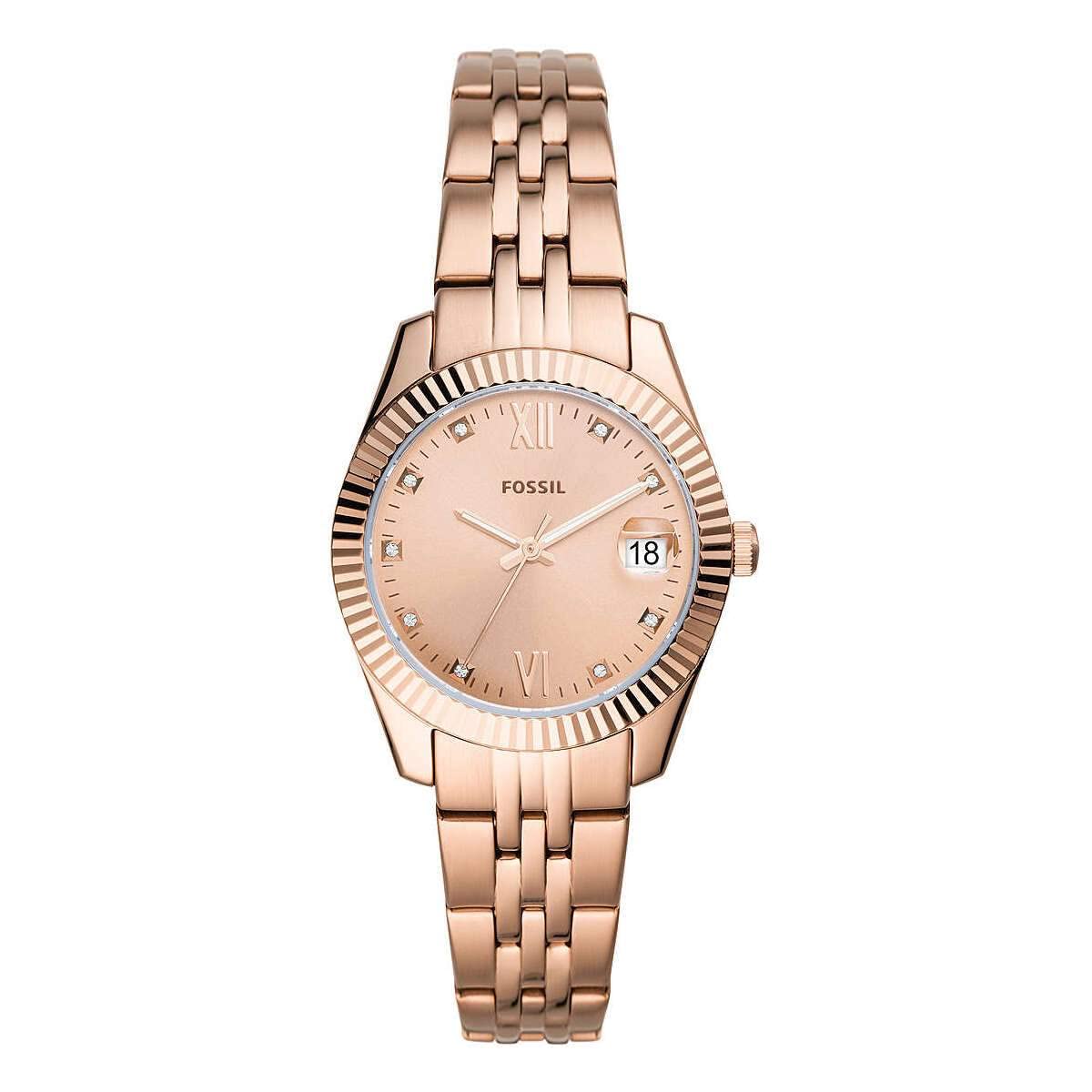 Fossil Women's Scarlette Mini Three-Hand Date, Rose Gold-Tone Stainless Steel Watch, ES4898