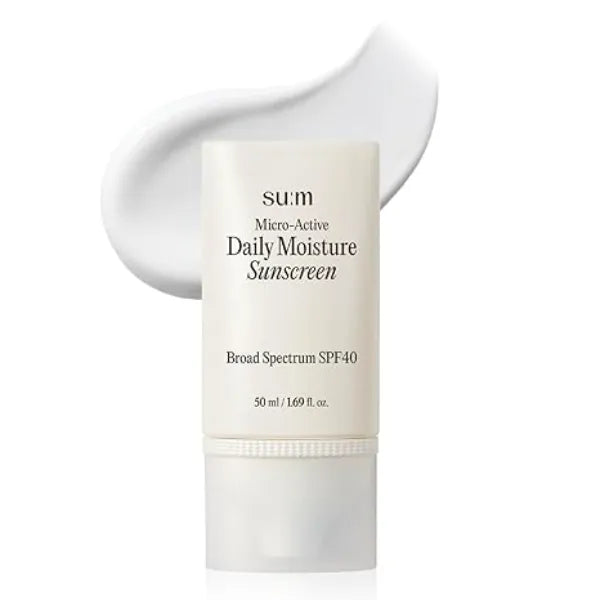 SU:M Micro Active Daily Moisture Sunscreen Korean Skincare SPF 40 for UV Protection, Hydration, Soothing Sensitive Skin, No White Cast. With Biopeptide190 & Niacinamide 1.69fl oz