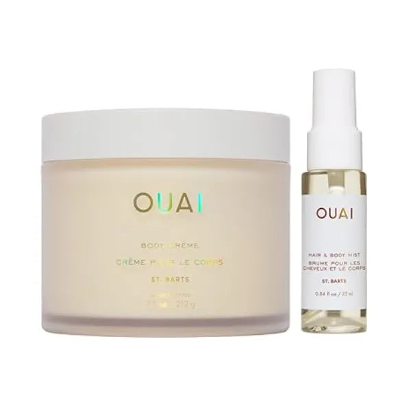 OUAI St Barts Hair & Body Gift Set Tropical-Scented Body Care for Women & Men Includes Full Size Hydrating Body Cream & Deluxe Hair and Body Mist