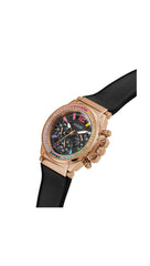 GUESS Women's 38mm Watch - Black Strap Black Dial Rose Gold-Tone Case