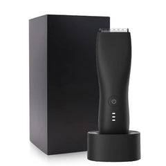 Electric Body Hair Trimmer for Men Groin Trimmer Beard Hair Clippers Mens Grooming Kit, Cordless Ceramic Blade Heads IPX6 Waterproof for Wet/Dry Use Low Sound Body Trimmer (Standing Recharge Dock)