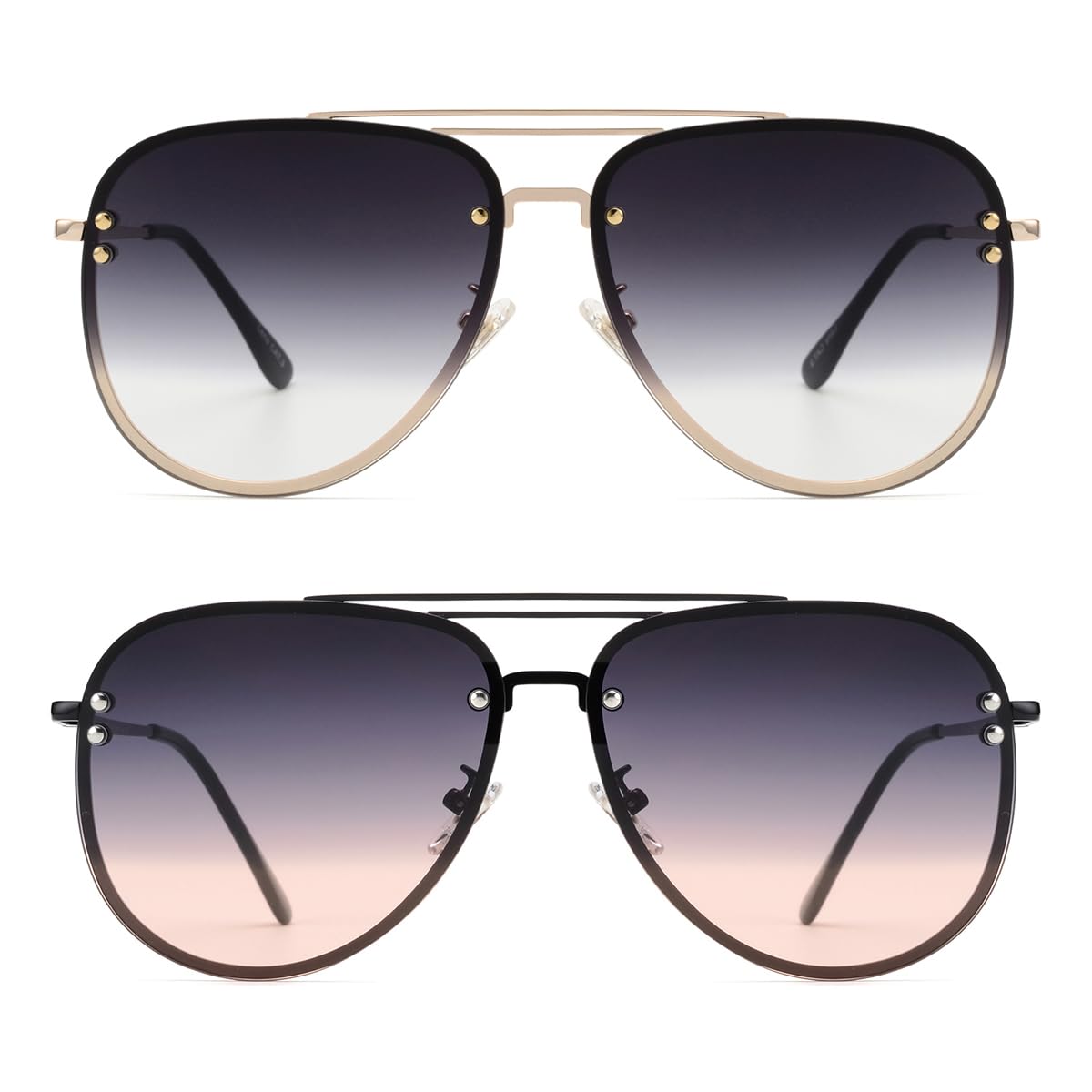 VIVIENFANG Premium Rimless Oversized Aviator Sunglasses for Women, Polarized PC Lens UV Protection Womens Shade VF2203