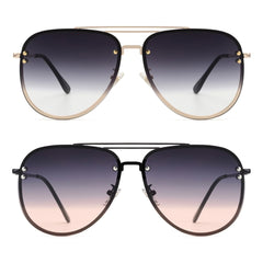 VIVIENFANG Premium Rimless Oversized Aviator Sunglasses for Women, Polarized PC Lens UV Protection Womens Shade VF2203