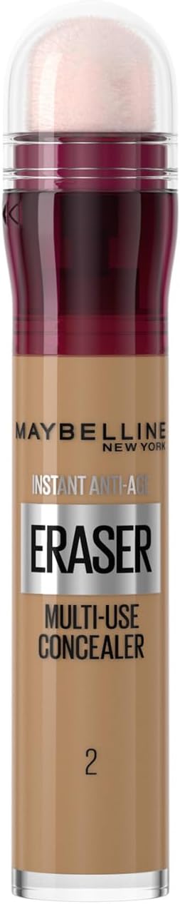 Maybelline New York Instant Anti Age Eraser Eye Concealer, Dark Circles and Blemish Concealer with Sponge, Multi-use, Ultra Blendable Formula - 02 Nude