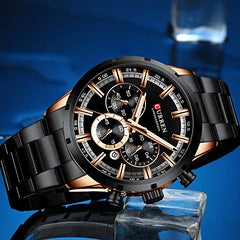 CURREN Herren-Armbanduhr Sport Quarz Chronograph Armbanduhr mit Leuchtzeigern Mode Edelstahl Uhr Datum - Black