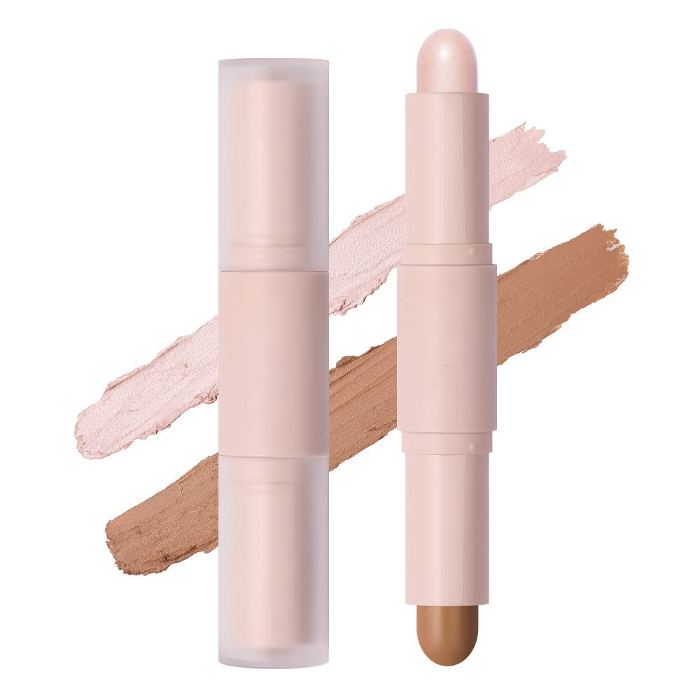 NALACAL 2 Color Dual Cream Contour Stick, Highlight & Contour Bronzer Stick, Long Lasting & Waterproof Contour Sticks Kit for Light Skin Face Makeup