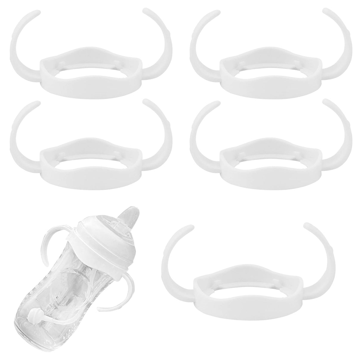 Pack of 5 Baby Bottle Handles, Easy Grip Standard Plastic Handle for Avent Natural Wide Mouth PP Glass Baby Bottles Baby Bottles Accessories for Baby Small Hand Grip Design (White)