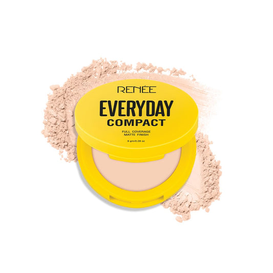 RENEE Everyday Compact Powder - Latte, Matte Finish, All Skin,High Coverage, Ultralight & Silky Smooth Finish, Enriched With Vitamin C & H Yaluronic Acid, Cruelty-Free Skincare Infused Makeup, 8Gm- Color- 02 Latte