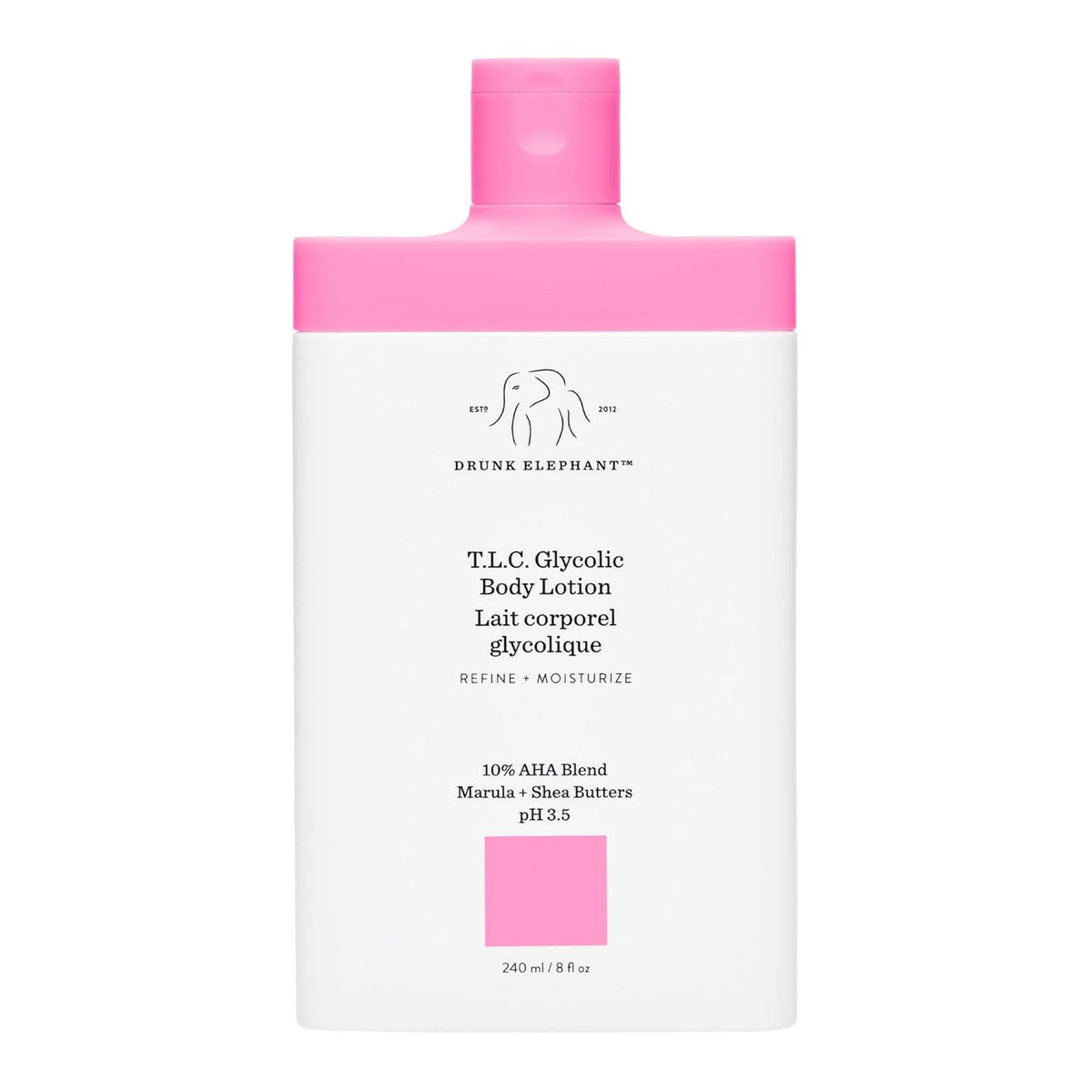 Drunk Elephant T.L.C. Glycolic Body Lotion - 240 ml/8 fl oz - Lightweight 10% Exfoliating AHA Lotion - Clean Clinical Skincare - Cruelty-Free - Free of Essential Oils, Silicones, and Fragrance