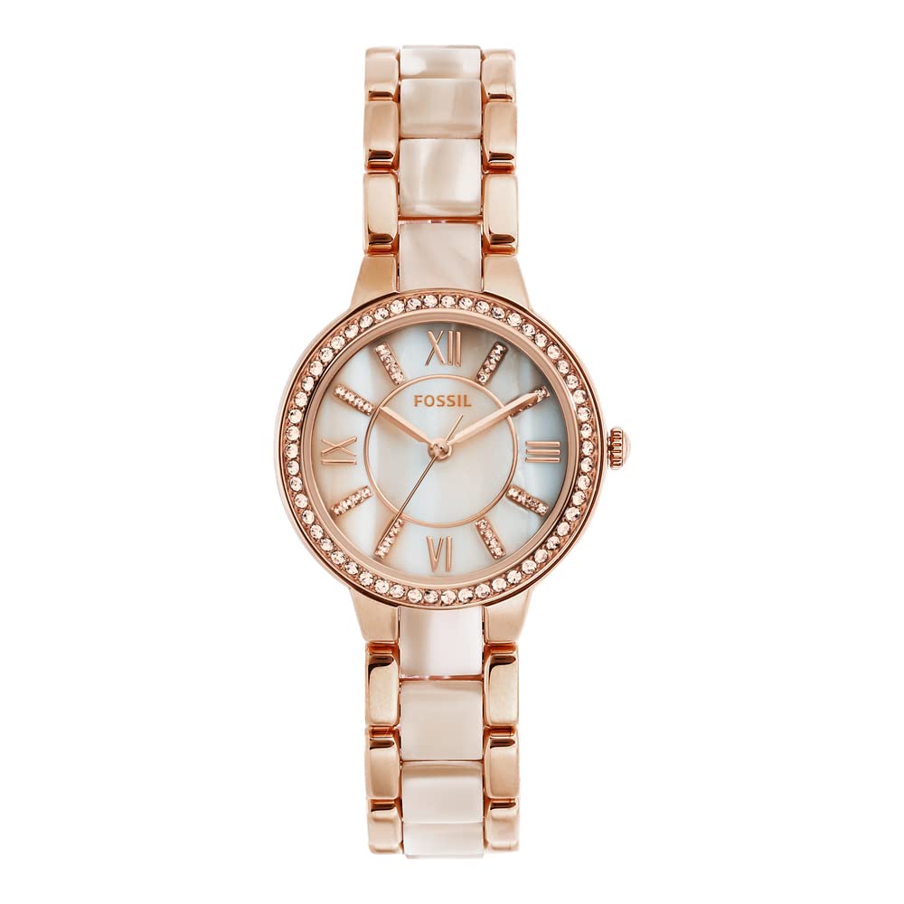 Fossil Womens Quartz Watch, Analog Display and Stainless-Steel Strap Gold/Beige