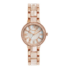 Fossil Womens Quartz Watch, Analog Display and Stainless-Steel Strap Gold/Beige