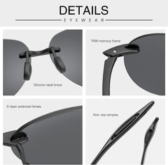 Polarized Sunglasses for Men Women Rimless Frame Driving Glasses UV400 Protection Mirror Lens Shades Sport Eyewear Eyeglasses