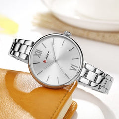 CURREN Ladies Analog Watch Stainless Steel Case Silver Dial Silver Stainless Steel Bracelet